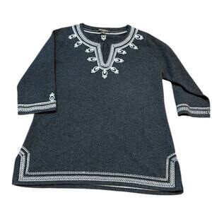 Tommy Bahama Island Cashmere Embroidered Tunic, Large, Grey w White stitching